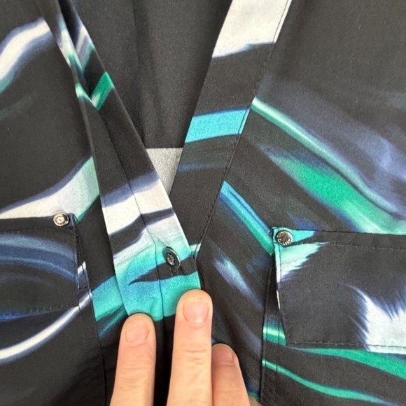 Calvin Klein abstract multi-colour Polyester blouse roll tab sleeve size L - Picture 5 of 15